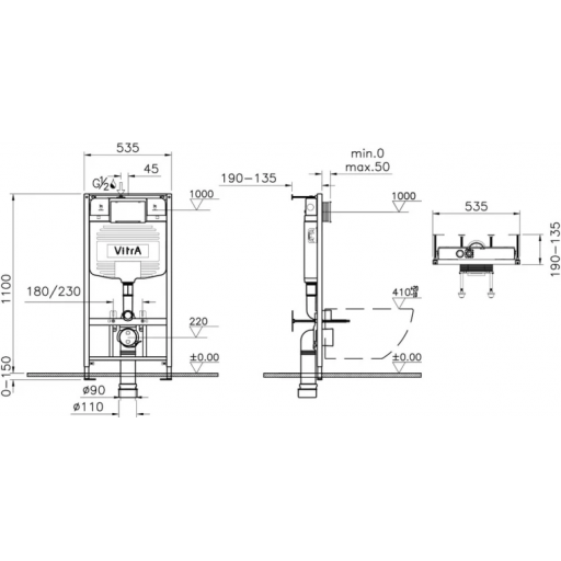 Комплект инсталляции с подвесным унитазом VITRA S20 с сиденьем и кнопкой 9004B003-7207